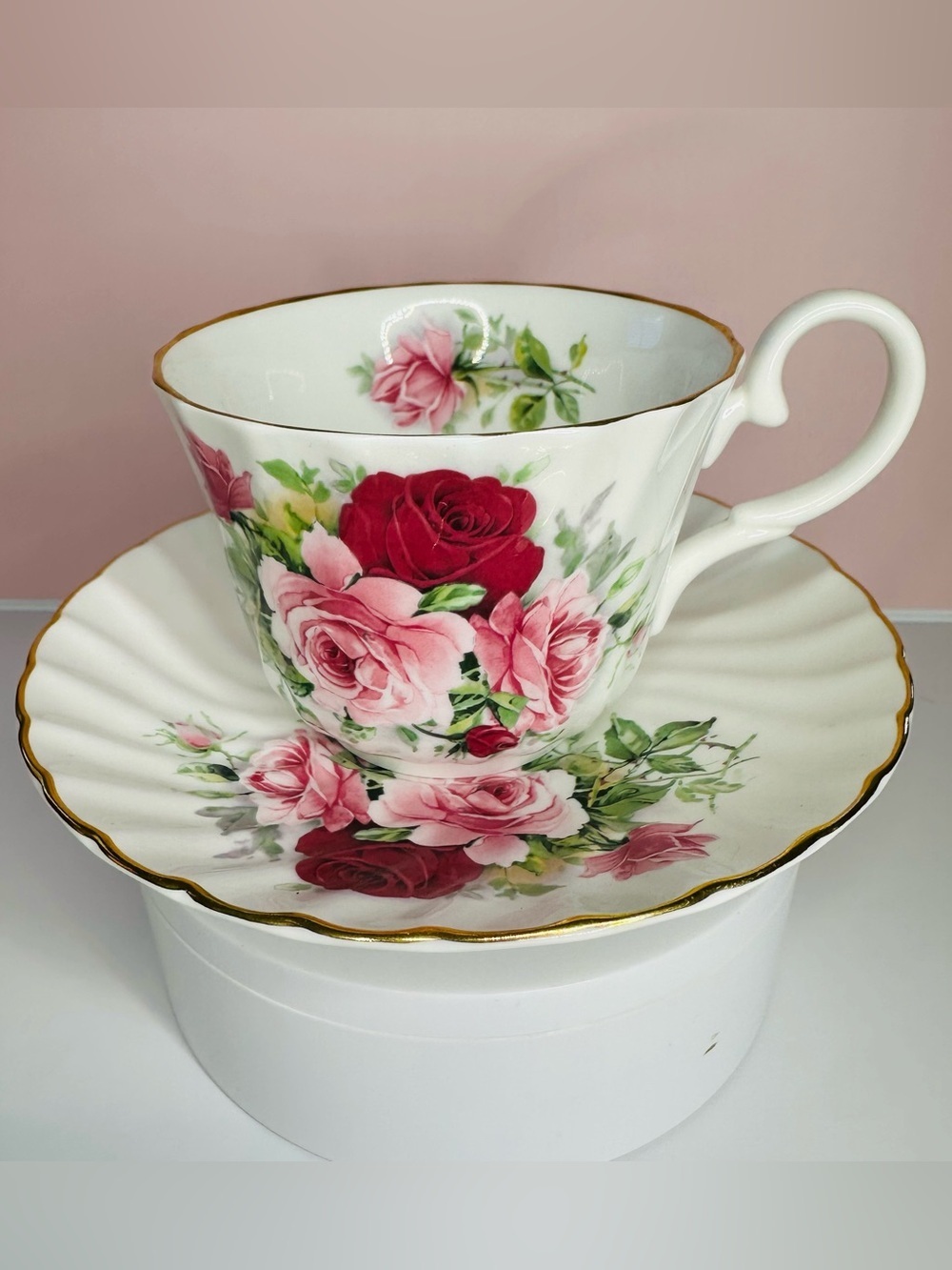 Vintage Allyn Nelson “Summertime Rose” Fine Bone China Teacup & Saucer